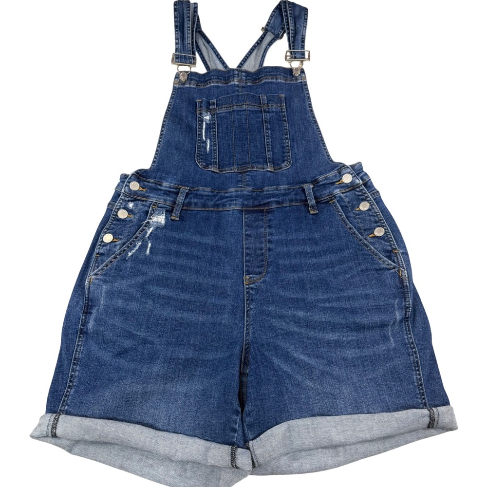 Judy Blue Womens 1XL Distressed Denim Shortalls Medium Wash Stretchy JB150221 DK